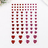 Стразы самоклеящиеся "Сердце", 6-15 мм, 80 шт., розовые/красные, на подложке, фото 2