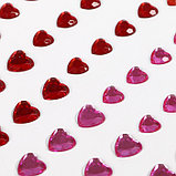 Стразы самоклеящиеся "Сердце", 6-15 мм, 80 шт., розовые/красные, на подложке, фото 4