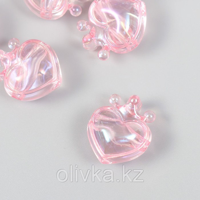 Бусина для творчества пластик "Сердечко с короной розовое" 2,1х1,4х2,5 см - фото 1 - id-p110949463