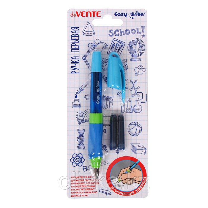 Ручка перьевая deVENTE Easy Writer, размер пера M, 0,8 мм, с 2-мя баллончиками, чернила синие - фото 1 - id-p110937740