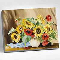 Картина по номерам 40 × 50 см «Маки и подсолнухи» 28 цветов