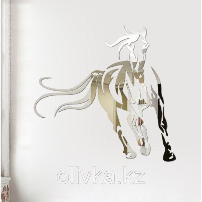 Декор настенный "Лошадь", зеркальный, 17 элементов, 63 х 56 см, серебро