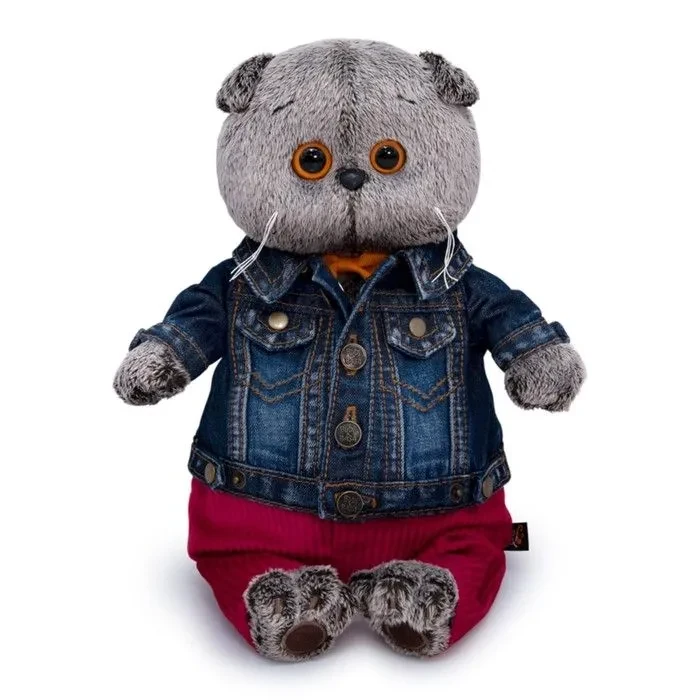 Мягкая игрушка Кот Басик в джинсовой куртке и малиновых штанах, 25 см - фото 3 - id-p110956135