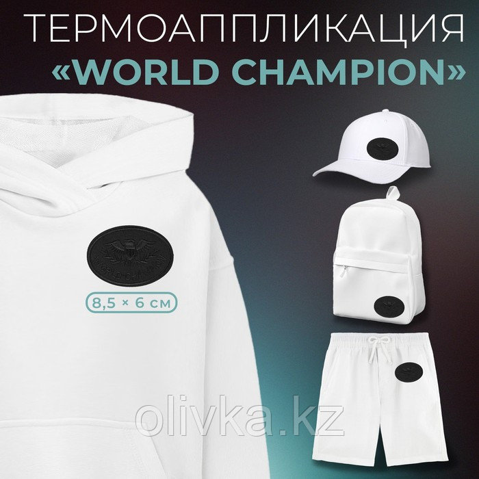 Термоаппликация «World champion», 8,5 × 6 см, цвет чёрный - фото 1 - id-p110919707