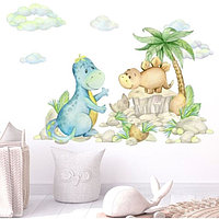 Наклейка пластик интерьерная цветная "Малыши динозаврики" набор 2 листа 30х90 см