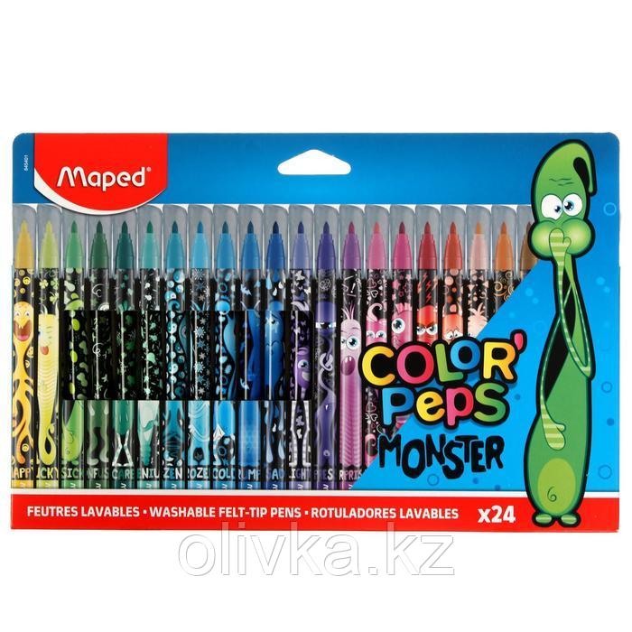 Фломастеры 24 цвета Maped COLOR'PEPS MONSTER, смываемые, с заблокированным пишущим узлом, в картонном футляре - фото 1 - id-p110926184