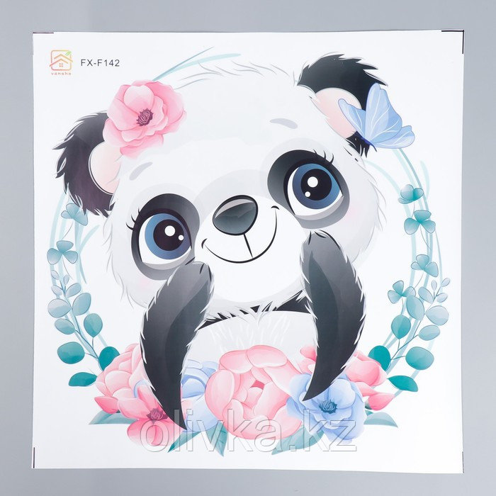 Наклейка пластик интерьерная цветная "Милая панда в цветочном венке" 39х40 см - фото 2 - id-p110934870