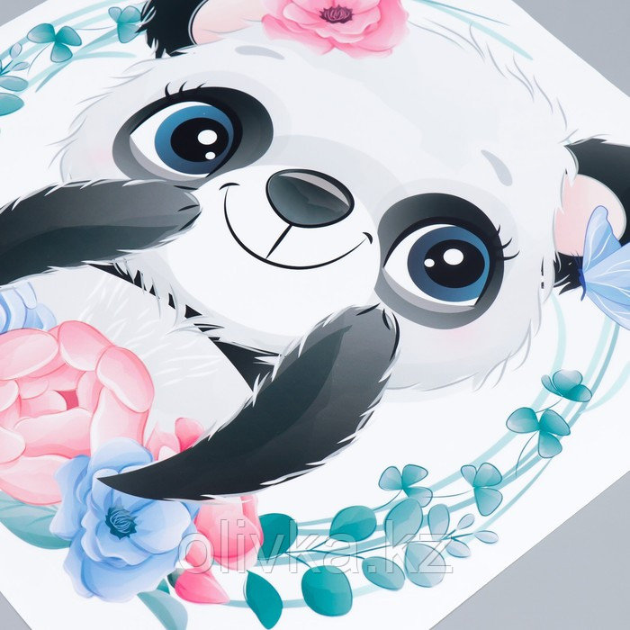 Наклейка пластик интерьерная цветная "Милая панда в цветочном венке" 39х40 см - фото 3 - id-p110934870