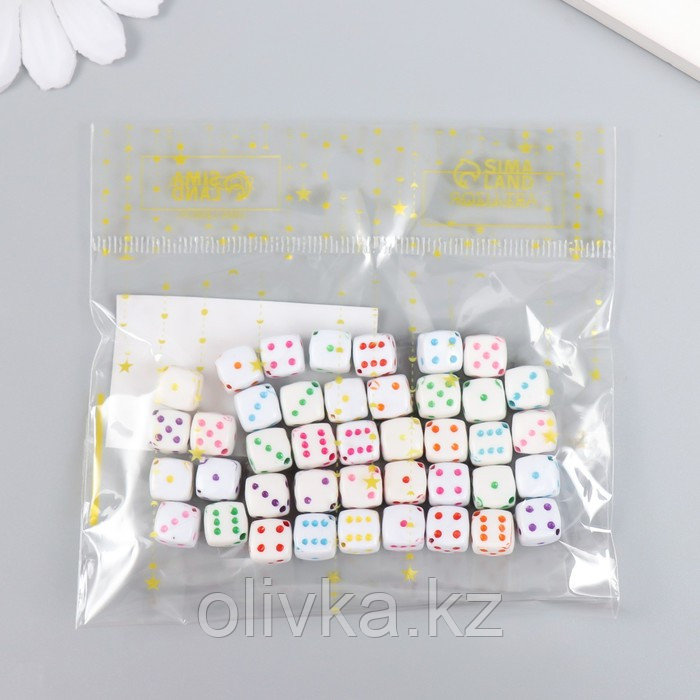 Бусины для творчества пластик "Белый игральный кубик" цветные точки набор 20гр 0,8х0,8х0,8см 78118 - фото 3 - id-p110938707