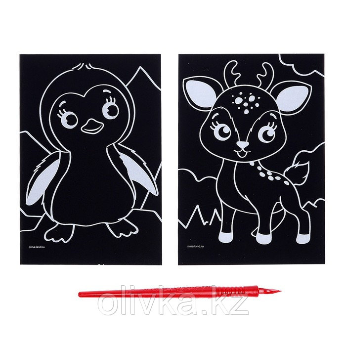 Гравюры для малышей «Пингвин и оленёнок» А6, 2 шт. - фото 1 - id-p110930046