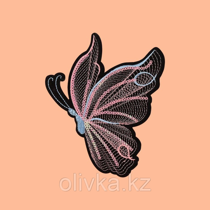 Термоаппликация «Бабочка», с пайетками, 15 × 12 см, цвет чёрный/розовый - фото 2 - id-p110916101