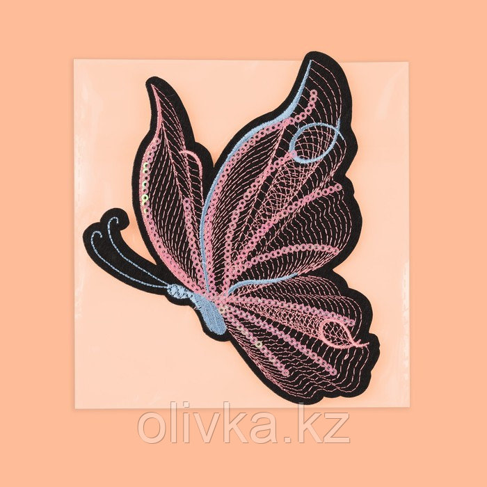 Термоаппликация «Бабочка», с пайетками, 15 × 12 см, цвет чёрный/розовый - фото 5 - id-p110916101