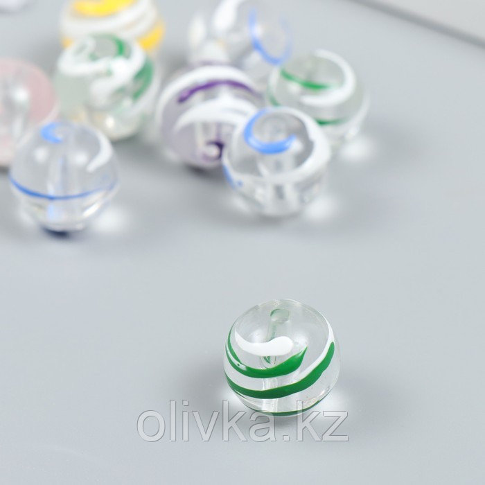 Бусины пластик "Прозрачные шарики с цветной полоской" набор 20 гр МИКС d=1,6 см - фото 2 - id-p110948564