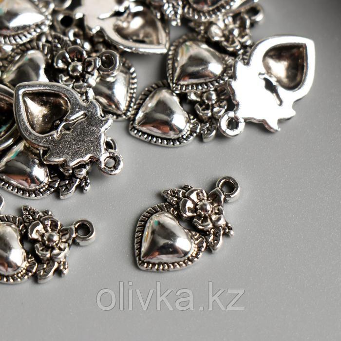 Декор для творчества металл "Сердце с цветком" серебро 2х1 см - фото 1 - id-p110918867