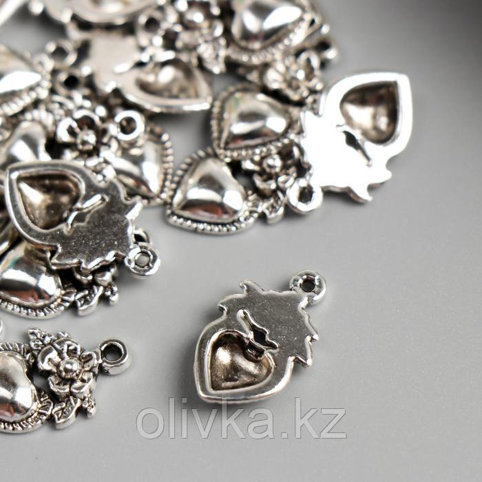 Декор для творчества металл "Сердце с цветком" серебро 2х1 см - фото 3 - id-p110918867