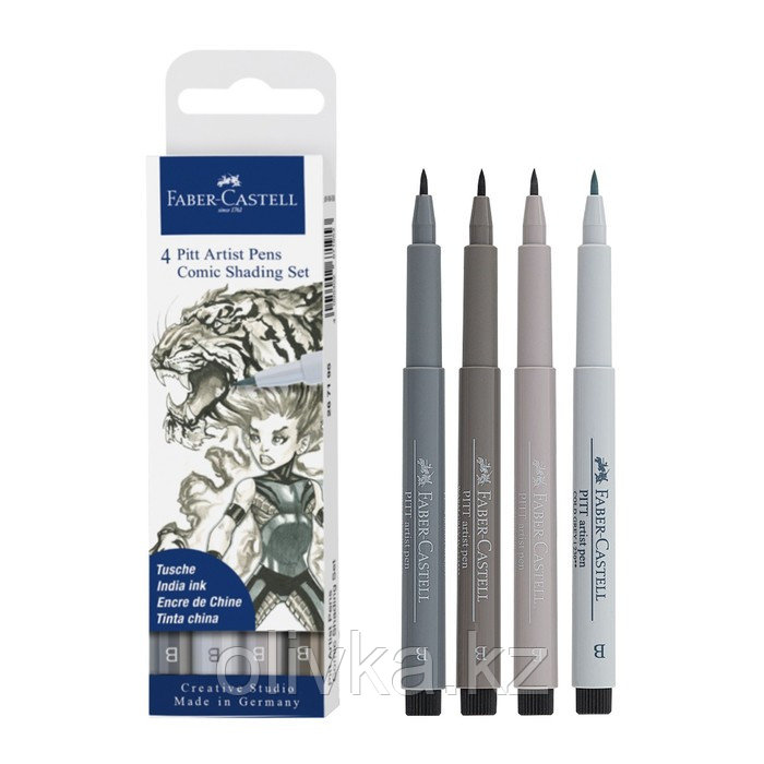 Набор капиллярных ручек Faber-Castell Pitt Artist Pens Comic Shading Brush, 4 цвета - фото 1 - id-p110934922
