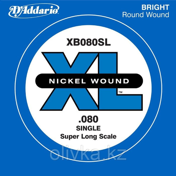 Отдельная струна для бас-гитары D'Addario XB080SL Nickel Wound никелированная, .080, Super Long 45 - фото 1 - id-p110919797