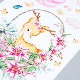 Наклейка пластик интерьерная цветная "Оленёнок в корзине с цветами" 35х50 см, фото 3