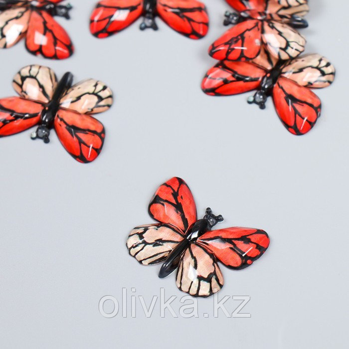 Декор для творчества пластик "Бабочка, красно-розовые крылья" 2,5х3,2 см - фото 1 - id-p110943607
