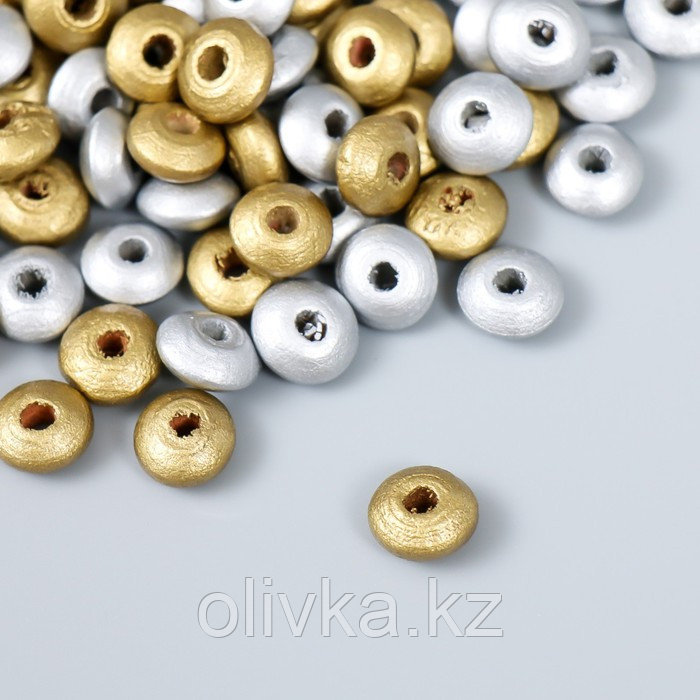 Бусины для творчества дерево "Плоские золото-серебро" набор 20 гр 0,5х1х1 см - фото 2 - id-p110944621