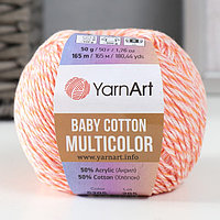 Пряжа "Baby Cotton Multicolor" 50%акрил, 50%хлопок 165м/50гр (5205 персик меланж)