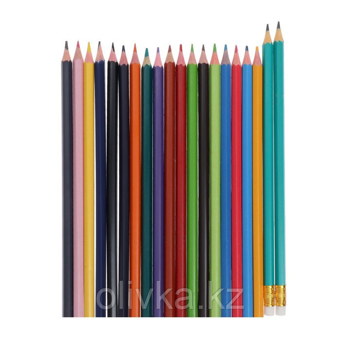 Карандаши 18 цветов Calligrata, ЭКОНОМ, заточенные, шестигранные, пластиковые, пенал-тубус и 2 чернографитных - фото 3 - id-p110942646
