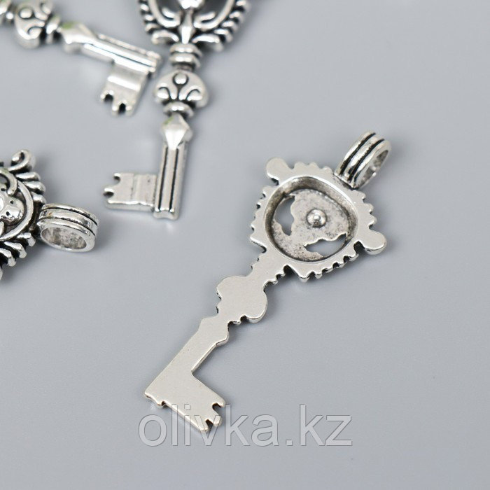 Декор для творчества металл "Ключ Венок с цветком" серебро 317M035 4,7х1,9 см - фото 2 - id-p110931033