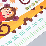 Наклейка пластик интерьерная цветная ростомер "Жираф и обезьяны" 60х90 см, фото 3