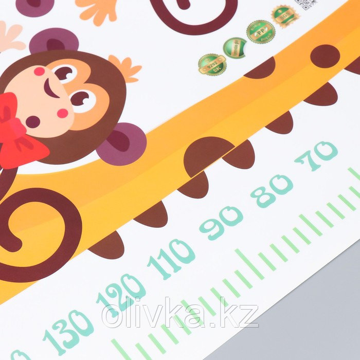 Наклейка пластик интерьерная цветная ростомер "Жираф и обезьяны" 60х90 см - фото 3 - id-p110945676