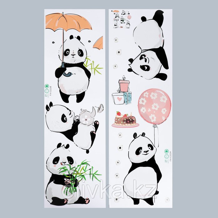 Наклейка пластик интерьерная цветная "Милые панды" набор 2 листа 30х90 см - фото 2 - id-p110935022