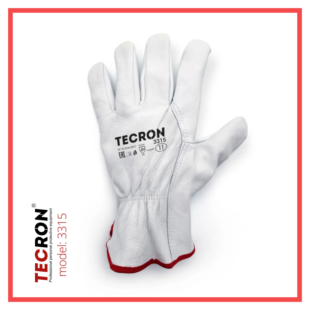 Кожаные рабочие перчатки TECRON 3315, защитные, краги для сварки, строительные, садовые