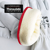 Зимние кожаные перчатки TECRON™ 3317 с утеплением 3M, перчатки рабочие, краги, строительные, от порезов, фото 3