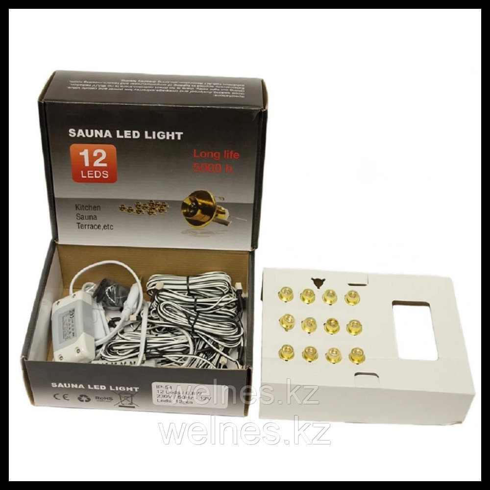 Светодиодное точечное освещение для инфракрасной сауны Sauna LedLight Gold (золотые линзы, 12V, 12 точек), фото 1