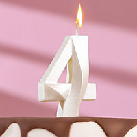 Свеча в торт "Грань", цифра "4", жемчужный, 6,5 см 9562160