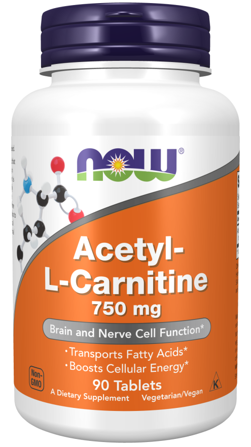 Acetil-L-Carnitine 750 mg, 90 tab, NOW - фото 1 - id-p110973573