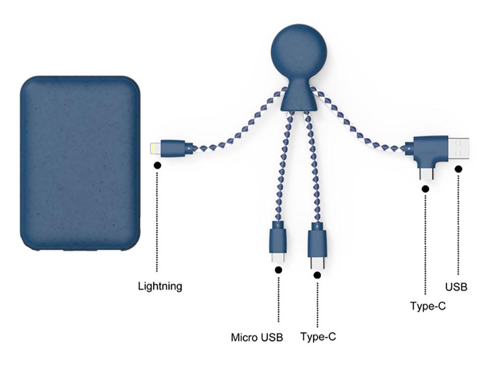 Портативное зарядное устройство BioPack c кабелем Mr. Bio, 5000 mAh, синий - фото 3 - id-p110977659