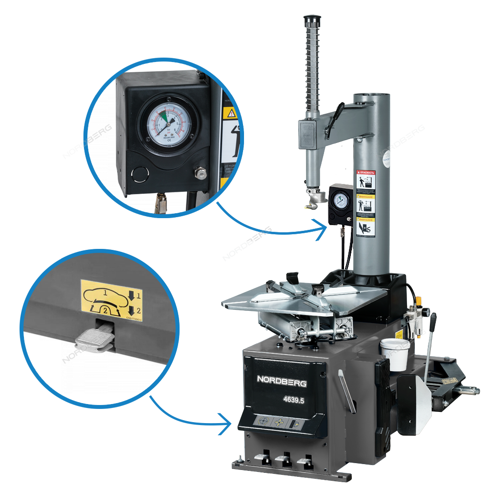 Станок шиномонтажный 380V п/автомат, 2х скор, стол с накладками, серый, фото 1
