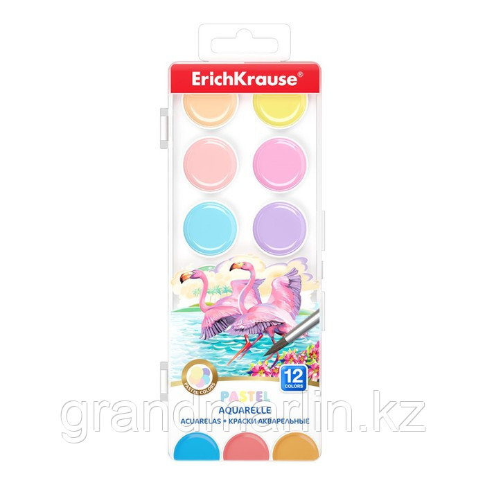Краски акварельные ErichKrause Pastel 12 цветов (в пластиковой коробке с европодвесом), фото 1