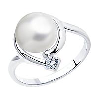Кольцо из серебра с жемчугом и фианитом Diamant 94-310-01111-1 покрыто родием
