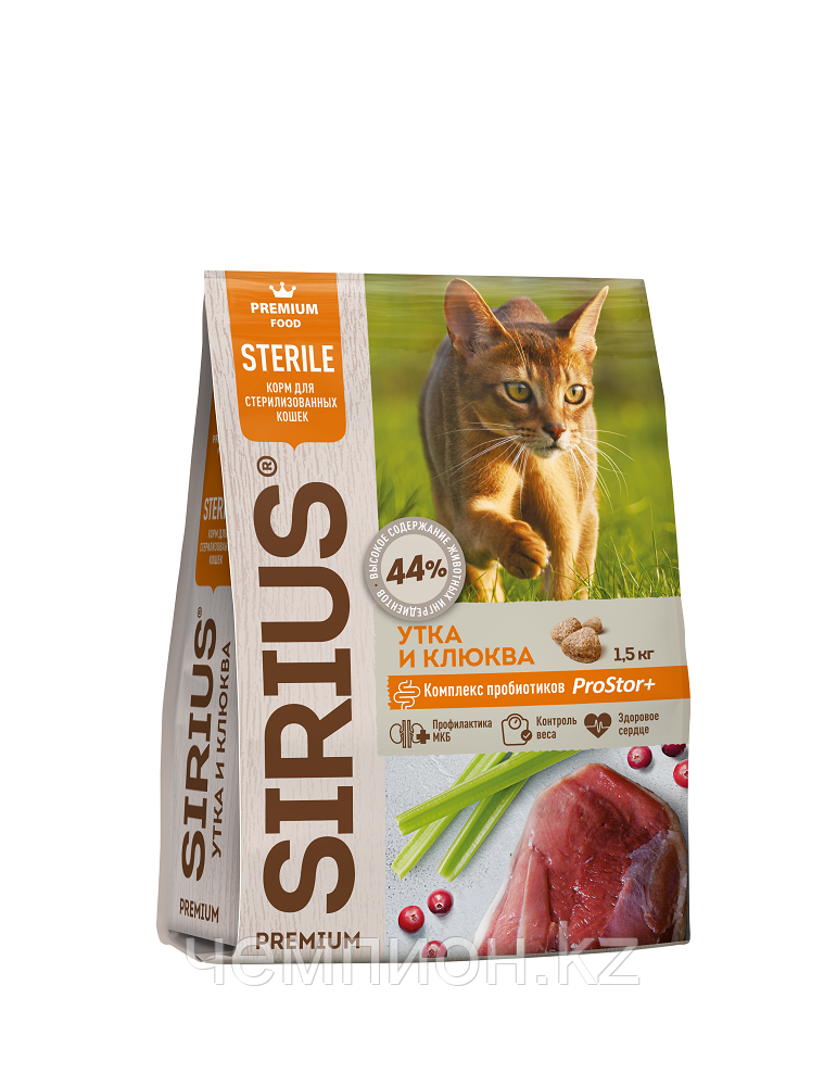 945373 SiRiuS, сухой корм Сириус для стерилизованных кошек, утка и клюква, уп.400гр. - фото 1 - id-p110986510