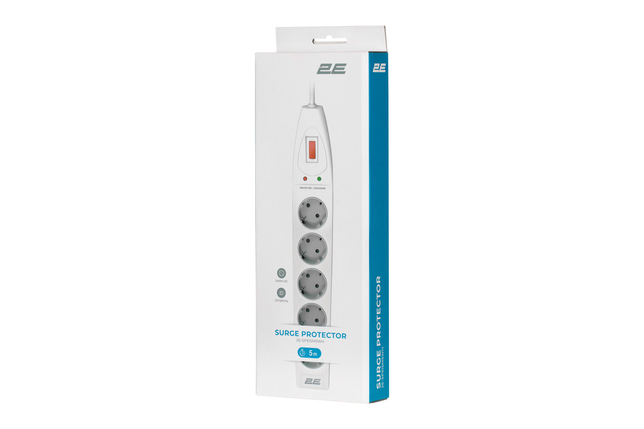 Сетевой фильтр 2E 5XSchuko с защитой от импульсных скачков напряжения, 3G*1.5мм, 5м, White - фото 6 - id-p111002567