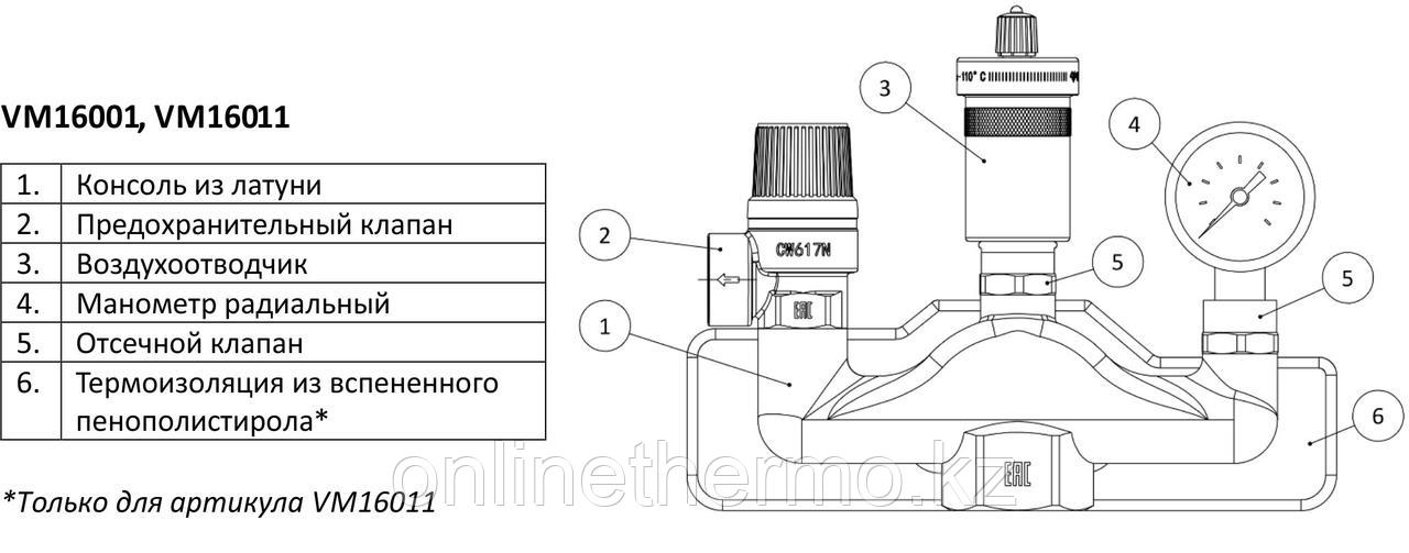 Группа 1" безопасности котла, латунь с термоизоляцией Varmega - фото 4 - id-p111002676