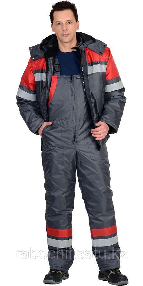 Костюм Орбита (утепленный) куртка/полукомбинезон серый/красный - фото 1 - id-p111003481