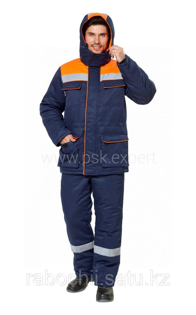 Костюм Балтимор (утепленный) куртка/полукомбинезон темно-синий/оранжевый - фото 1 - id-p111003528