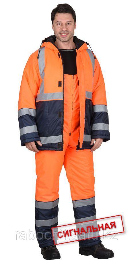 Костюм сигнальный Магистраль-3 (утепленный) куртка/полукомбинезон синий/оранжевый - фото 1 - id-p111004069