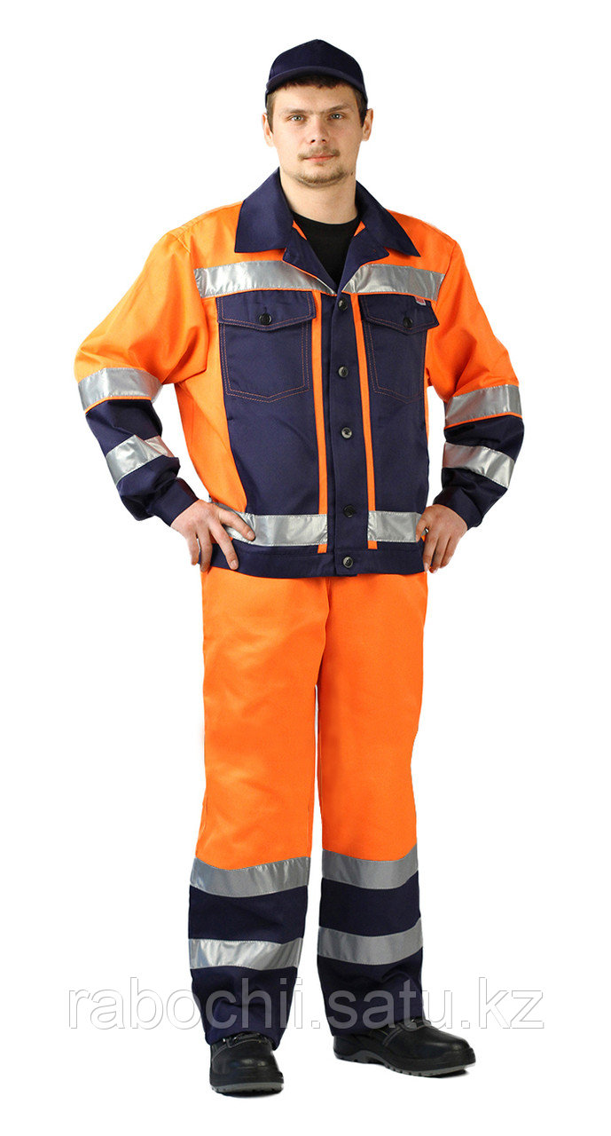 Костюм сигнальный Протект-Люкс куртка/полукомбинезон оранжевый/синий - фото 1 - id-p111004083
