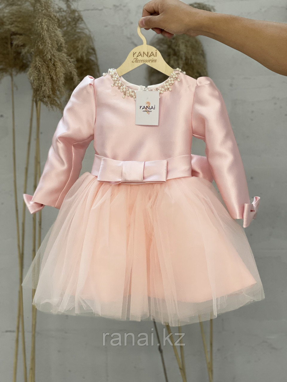 Платье с длинными рукавами (Розовая )