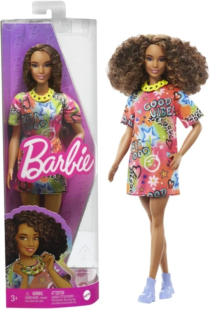 BARBIE МОДНИЦА КУДРЯШКА В ЯРКОМ ПЛАТЬЕ