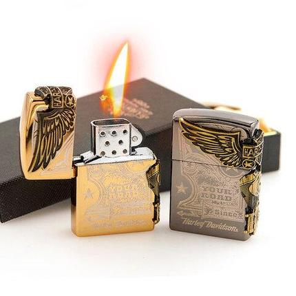 Зажигалка стальная газовая с крышкой с 3D декором VINTAGE STEEL LIGHTER (Золотой / Your road), фото 2