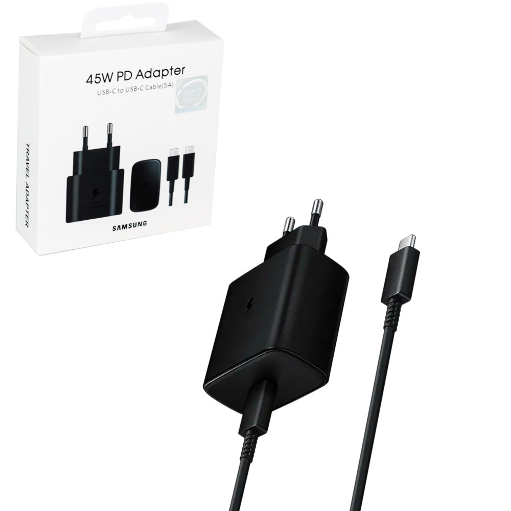 Сетевое зарядное устройство Samsung + кабель (Type-C to Type-C) (45W) Original , Black